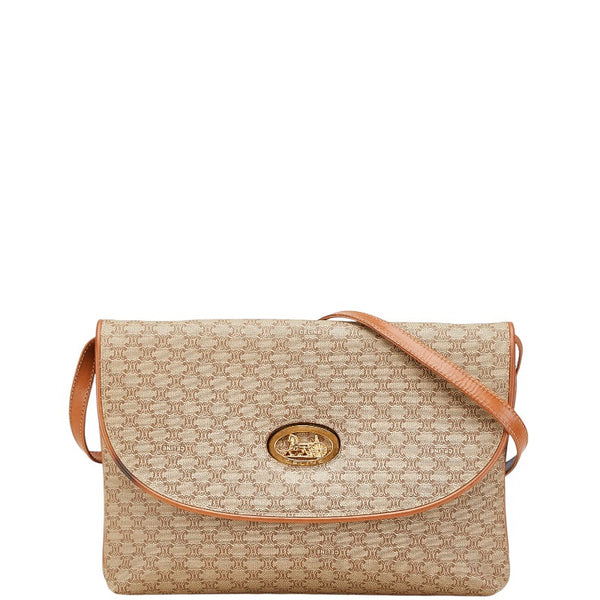 セリーヌ マカダム ショルダーバッグ ベージュ PVC レザー レディース CELINE 【中古】