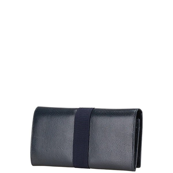 サルヴァトーレフェラガモ ヴァラリボン 長財布 ネイビー レザー レディース Salvatore Ferragamo 【中古】