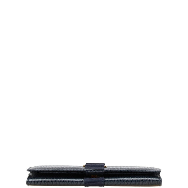 サルヴァトーレフェラガモ ヴァラリボン 長財布 ネイビー レザー レディース Salvatore Ferragamo 【中古】