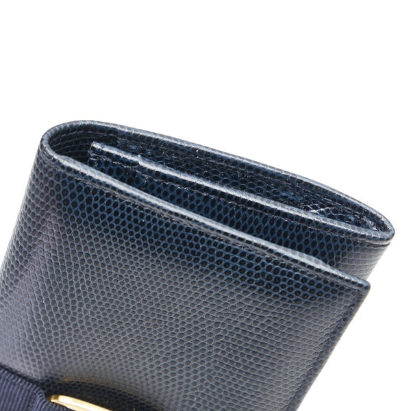 サルヴァトーレフェラガモ ヴァラリボン 長財布 ネイビー レザー レディース Salvatore Ferragamo 【中古】