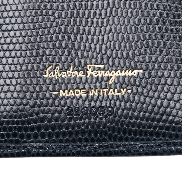 サルヴァトーレフェラガモ ヴァラリボン 長財布 ネイビー レザー レディース Salvatore Ferragamo 【中古】