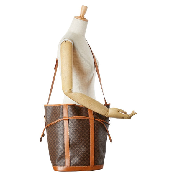 セリーヌ マカダム 斜め掛け ショルダーバッグ ブラウン PVC レザー レディース CELINE 【中古】