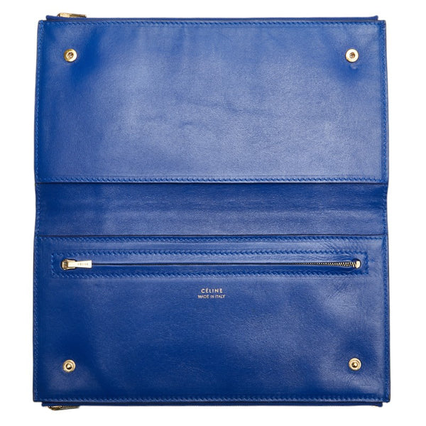 セリーヌ トリオ クラッチバッグ ポーチ ブルー クロコダイル レザー レディース CELINE 【中古】