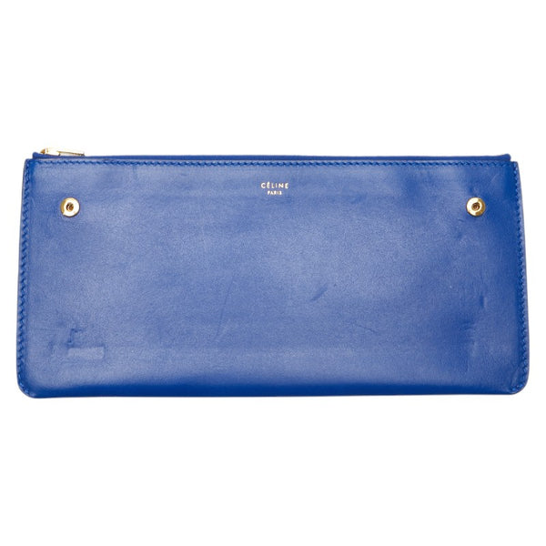 セリーヌ トリオ クラッチバッグ ポーチ ブルー クロコダイル レザー レディース CELINE 【中古】