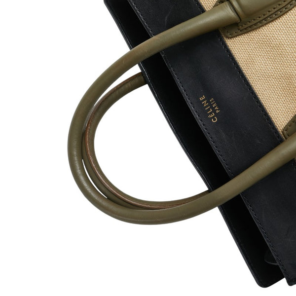 セリーヌ ラゲージ ミディアム ハンドバッグ ベージュ ブラック キャンバス レザー レディース CELINE 【中古】