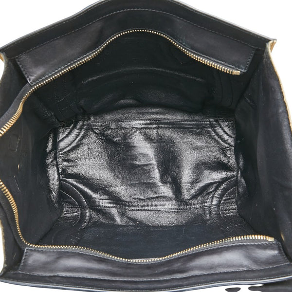 セリーヌ ラゲージ ミディアム ハンドバッグ ベージュ ブラック キャンバス レザー レディース CELINE 【中古】