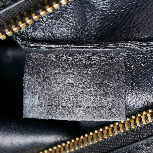 セリーヌ ラゲージ ミディアム ハンドバッグ ベージュ ブラック キャンバス レザー レディース CELINE 【中古】