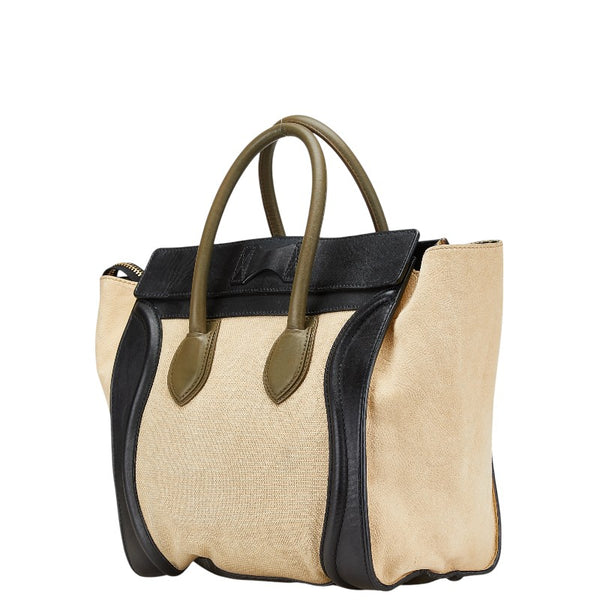 セリーヌ ラゲージ ミディアム ハンドバッグ ベージュ ブラック キャンバス レザー レディース CELINE 【中古】
