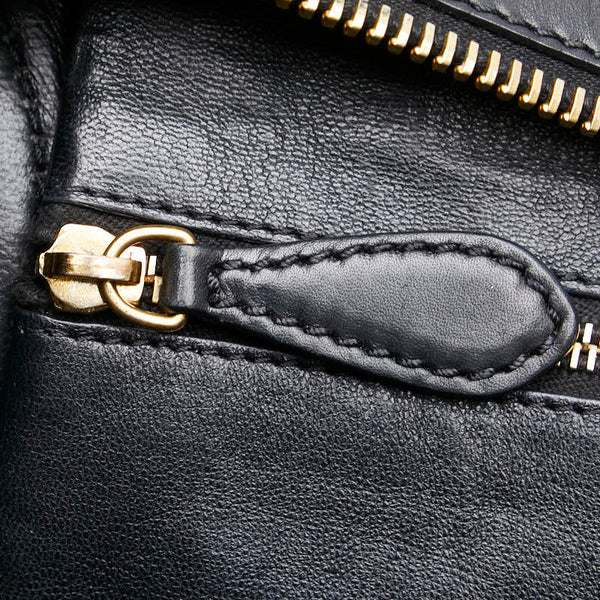 セリーヌ ラゲージ ミディアム ハンドバッグ ベージュ ブラック キャンバス レザー レディース CELINE 【中古】