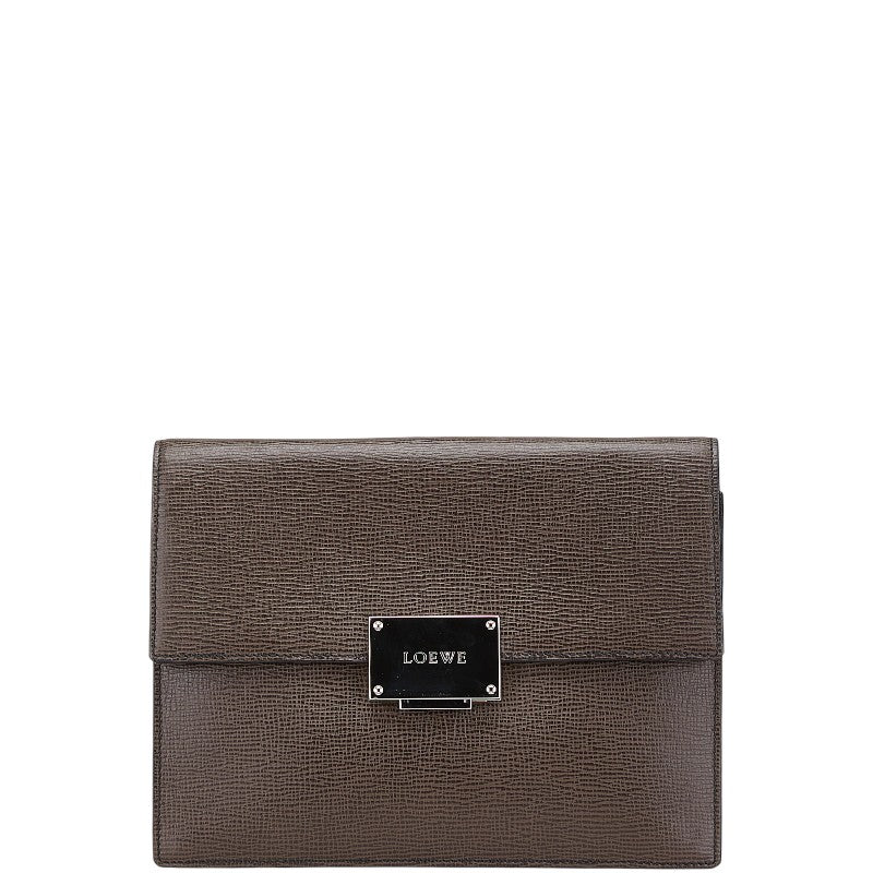 ロエベ ロゴプレート クラッチバッグ ブラウン シルバー レザー メンズ LOEWE 【中古】