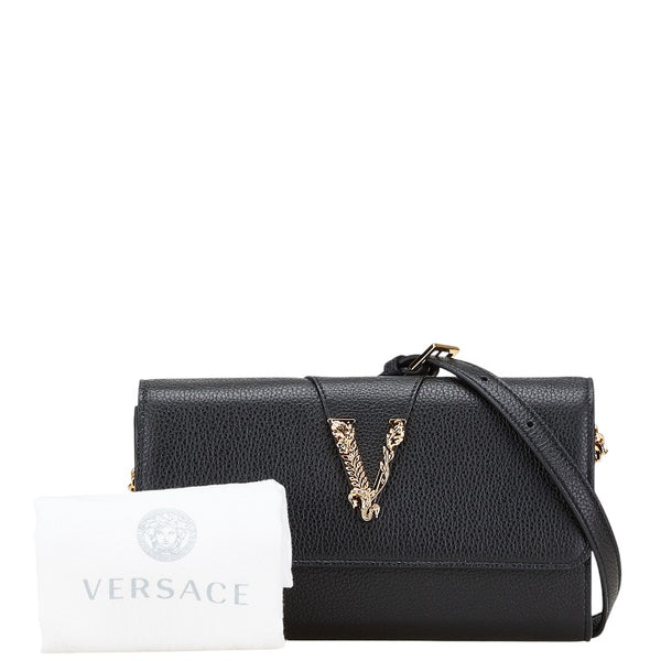 ヴェルサーチェ チェーンウォレット ショルダーバッグ ブラック ゴールド レザー レディース VERSACE 【中古】