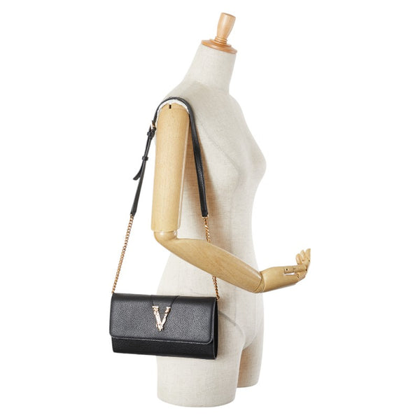 ヴェルサーチェ チェーンウォレット ショルダーバッグ ブラック ゴールド レザー レディース VERSACE 【中古】