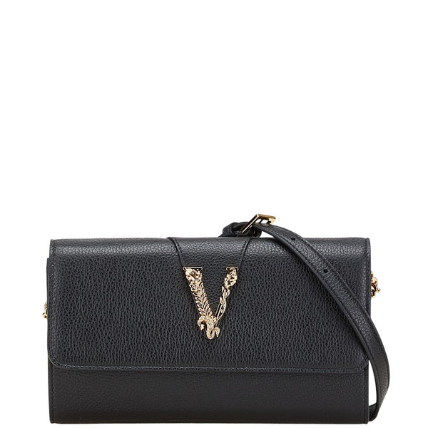 ヴェルサーチェ チェーンウォレット ショルダーバッグ ブラック ゴールド レザー レディース VERSACE 【中古】