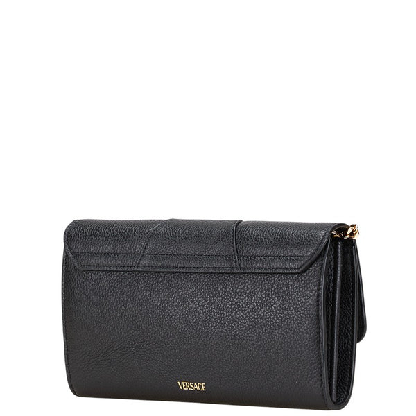 ヴェルサーチェ チェーンウォレット ショルダーバッグ ブラック ゴールド レザー レディース VERSACE 【中古】