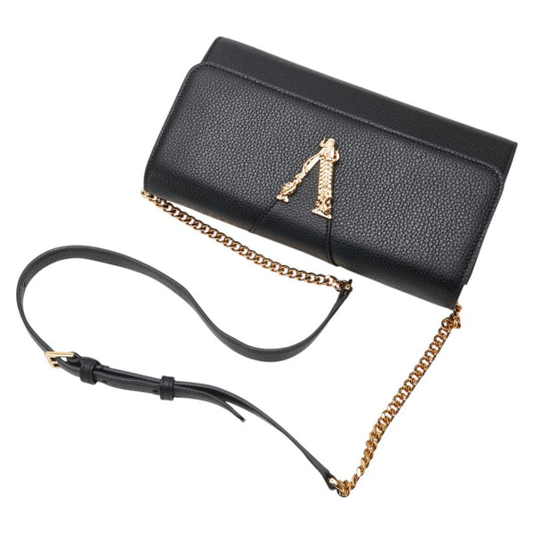 ヴェルサーチェ チェーンウォレット ショルダーバッグ ブラック ゴールド レザー レディース VERSACE 【中古】