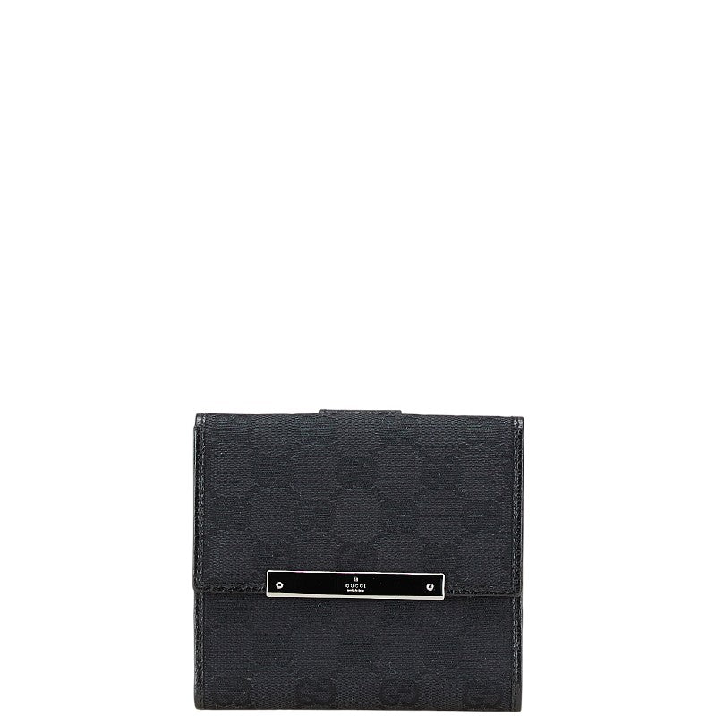 グッチ GGキャンバス ロゴプレート 二つ折り財布 112664 ブラック キャンバス レザー レディース GUCCI 【中古】