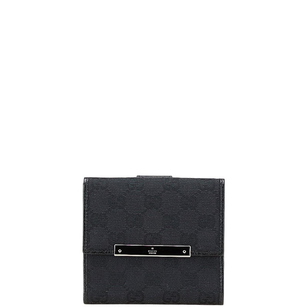 グッチ GGキャンバス ロゴプレート 二つ折り財布 112664 ブラック キャンバス レザー レディース GUCCI 【中古】
