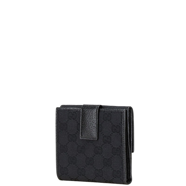 グッチ GGキャンバス ロゴプレート 二つ折り財布 112664 ブラック キャンバス レザー レディース GUCCI 【中古】