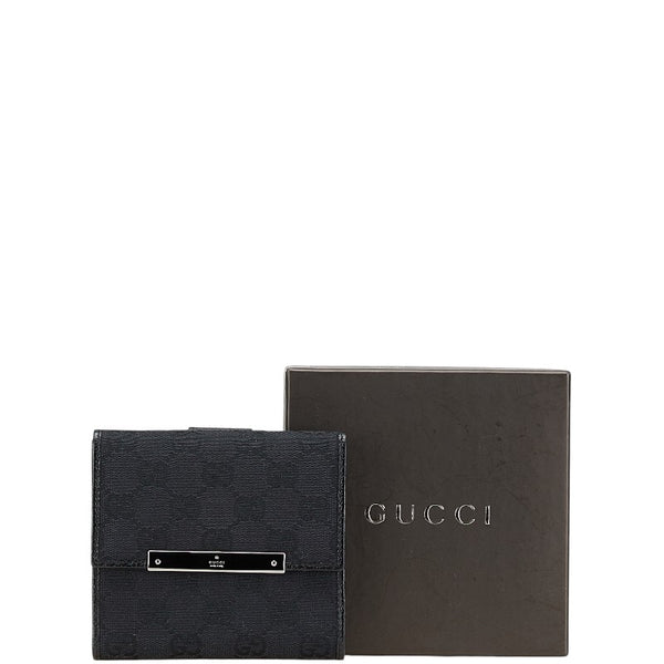 グッチ GGキャンバス ロゴプレート 二つ折り財布 112664 ブラック キャンバス レザー レディース GUCCI 【中古】