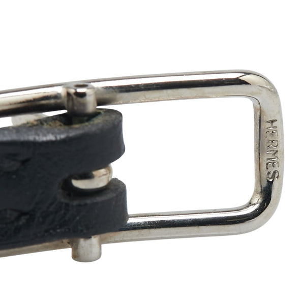 エルメス アピ1 ブレスレット バングル ブラック シルバー レザー メタル レディース HERMES 【中古】