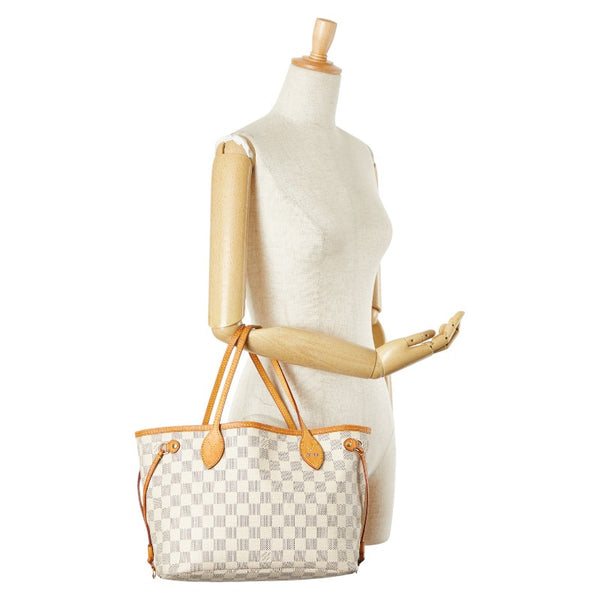 ルイ ヴィトン ダミエ アズール ネヴァーフルPM トートバッグ ショルダーバッグ N51110 ホワイト PVC レザー レディース LOUIS VUITTON 【中古】