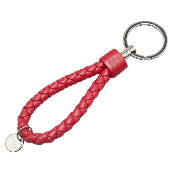 ボッテガヴェネタ イントレチャート キーホルダー キーリング レッド シルバー レザー メタル レディース BOTTEGAVENETA 【中古】
