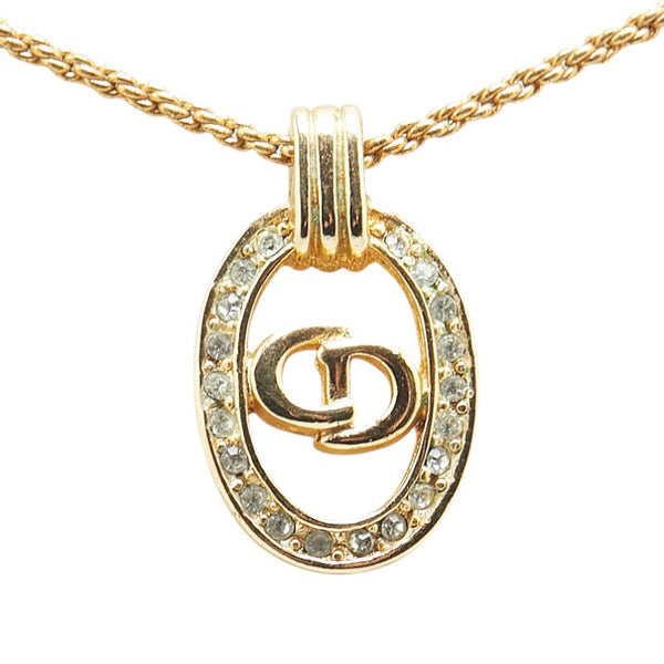 ディオール CDロゴ ラインストーン オーバル サークル ネックレス ゴールド メッキ レディース Dior 【中古】