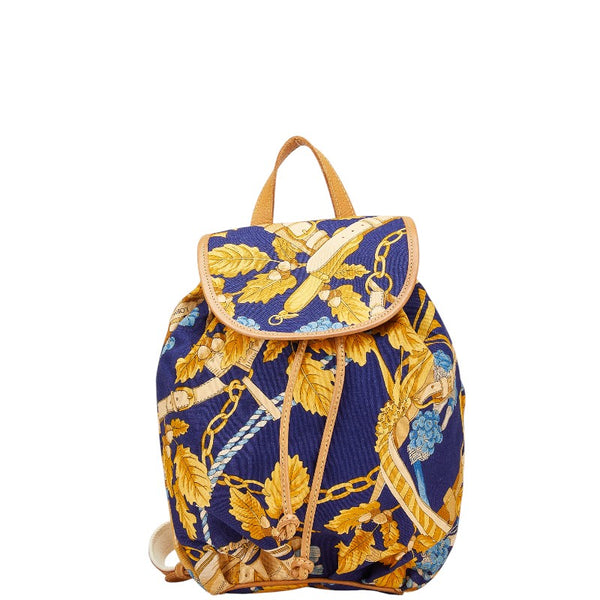 ロエベ ボタニカル柄 リュック バックパック ネイビー マルチカラー キャンバス レザー レディース LOEWE 【中古】
