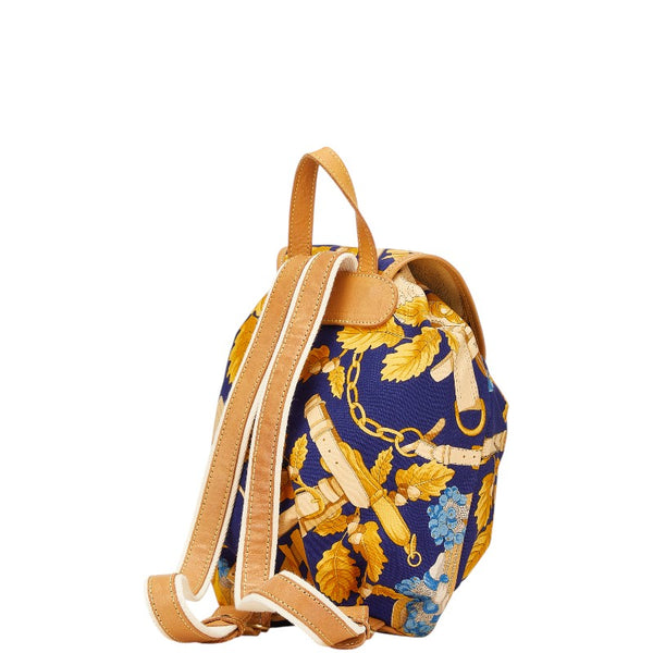 ロエベ ボタニカル柄 リュック バックパック ネイビー マルチカラー キャンバス レザー レディース LOEWE 【中古】
