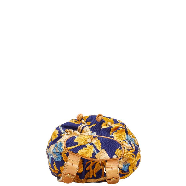 ロエベ ボタニカル柄 リュック バックパック ネイビー マルチカラー キャンバス レザー レディース LOEWE 【中古】