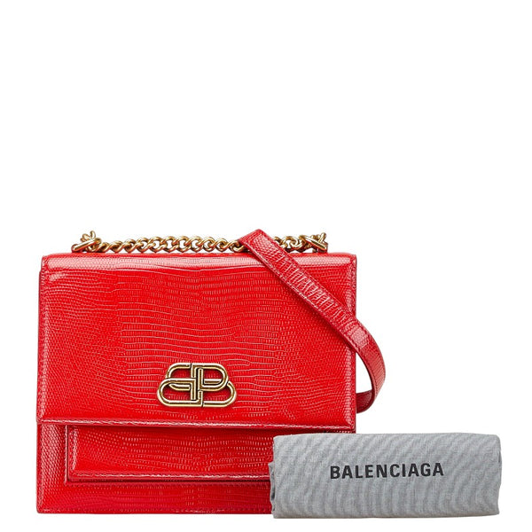 バレンシアガ シャープS 斜め掛け チェーン ショルダーバッグ 580641 レッド レザー レディース BALENCIAGA 【中古】