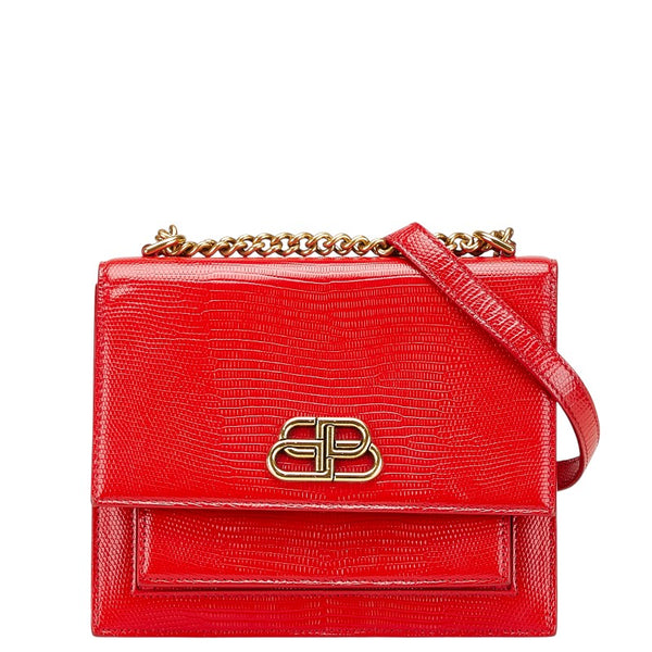 バレンシアガ シャープS 斜め掛け チェーン ショルダーバッグ 580641 レッド レザー レディース BALENCIAGA 【中古】