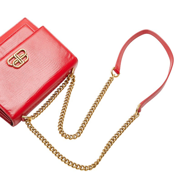 バレンシアガ シャープS 斜め掛け チェーン ショルダーバッグ 580641 レッド レザー レディース BALENCIAGA 【中古】