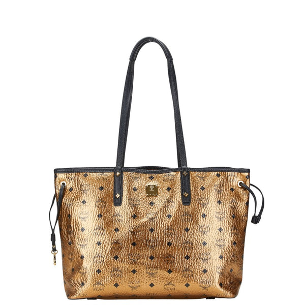 エム シー エム ヴィセトス モノグラム トートバッグ ハンドバッグ ゴールド ブラック レザー レディース MCM 【中古】