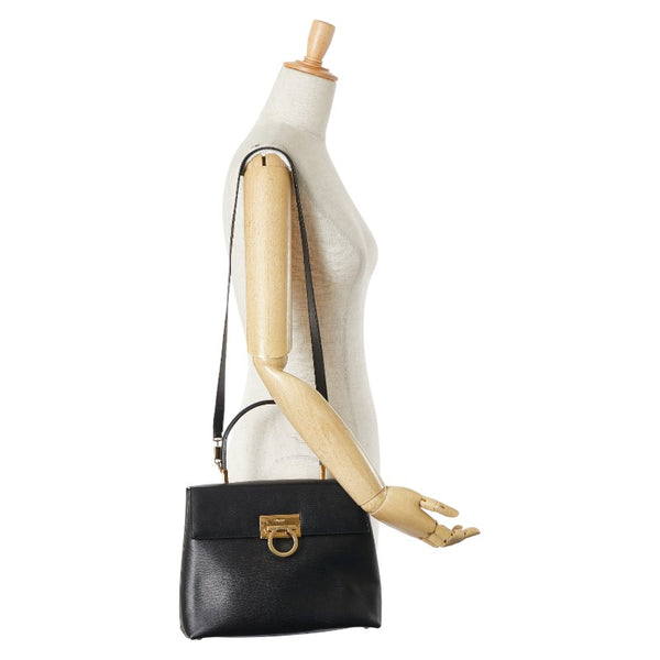 サルヴァトーレフェラガモ ガンチーニ ハンドバッグ ショルダーバッグ 2WAY AF-21 0290 ブラック レザー レディース Salvatore Ferragamo 【中古】
