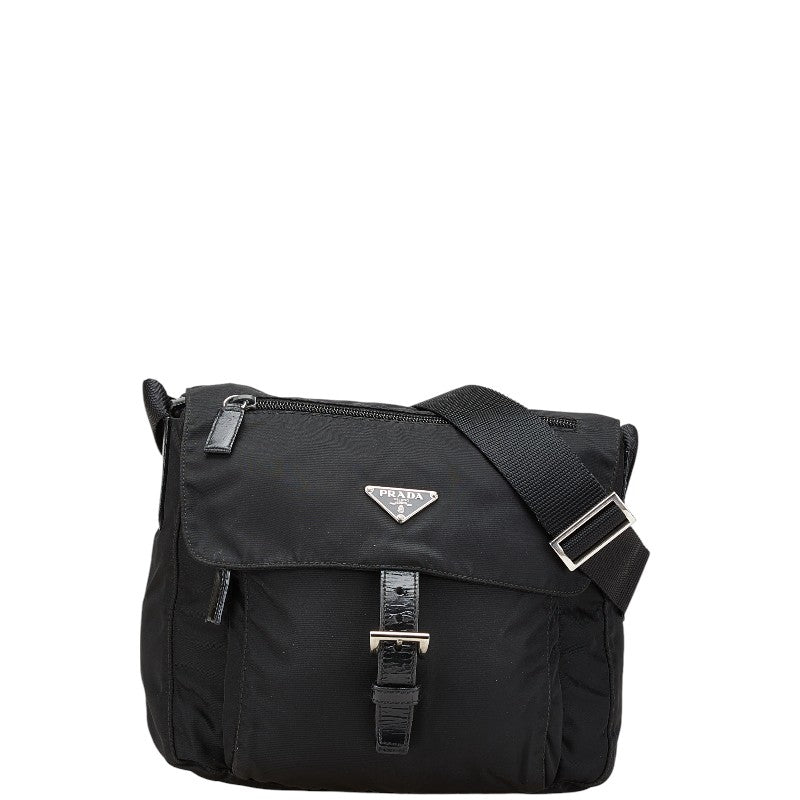 プラダ 三角ロゴプレート 斜め掛け ショルダーバッグ ブラック ナイロン レディース PRADA 【中古】