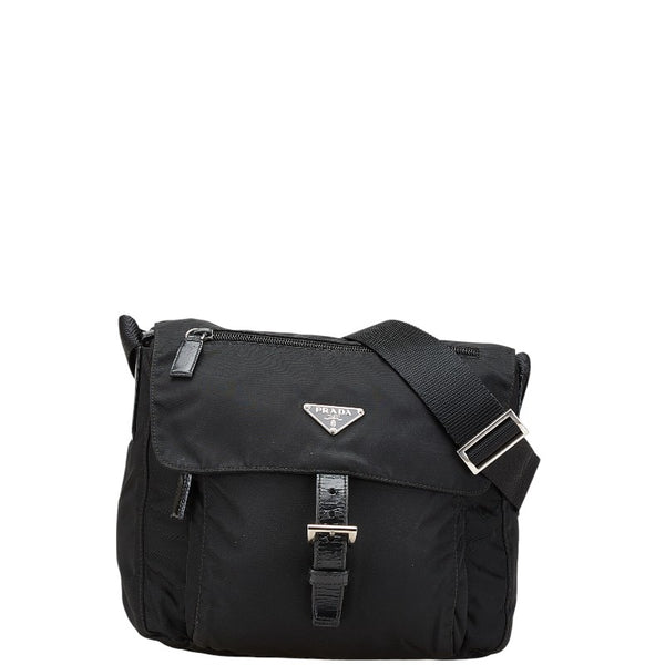 プラダ 三角ロゴプレート 斜め掛け ショルダーバッグ ブラック ナイロン レディース PRADA 【中古】