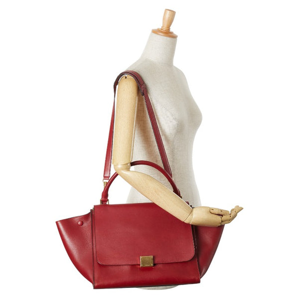 セリーヌ トラペーズ ミディアム ハンドバッグ ショルダーバッグ 2WAY レッド レザー レディース CELINE 【中古】