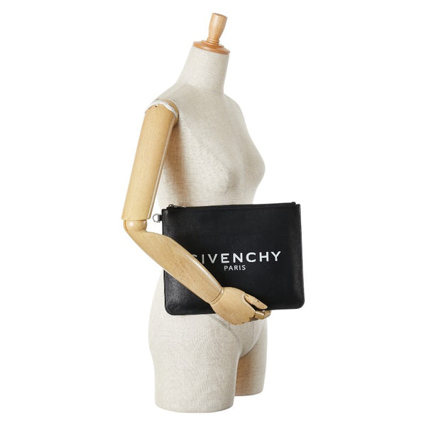 ジバンシー ロゴ セカンドバッグ クラッチバッグ ブラック レザー メンズ Givenchy 【中古】