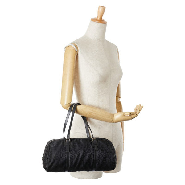 セリーヌ Cマカダム ハンドバッグ ミニボストンバッグ ブラック キャンバス レザー レディース CELINE 【中古】