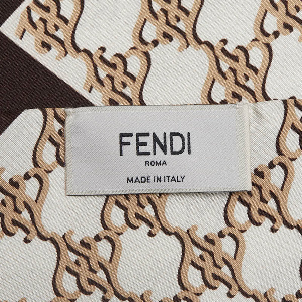 フェンディ ラッピー スカーフ FXT011 ベージュ ブラウン シルク レディース FENDI 【中古】