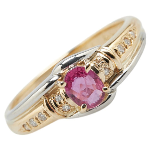 K18YG イエローゴールド Pt900 プラチナ コンビ ルビー0.45ct ダイヤ0.06ct リング 指輪 レディース 11.5号 【中古】