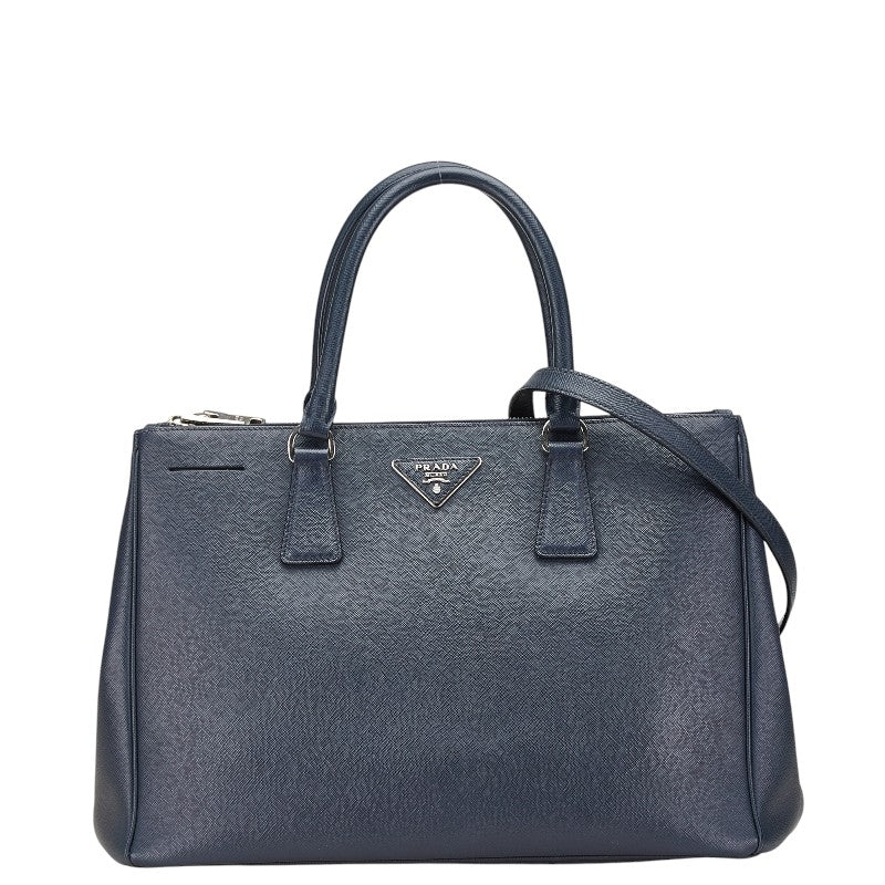 プラダ ガレリア ラージ ハンドバッグ ショルダーバッグ 2WAY ネイビー レザー レディース PRADA 【中古】