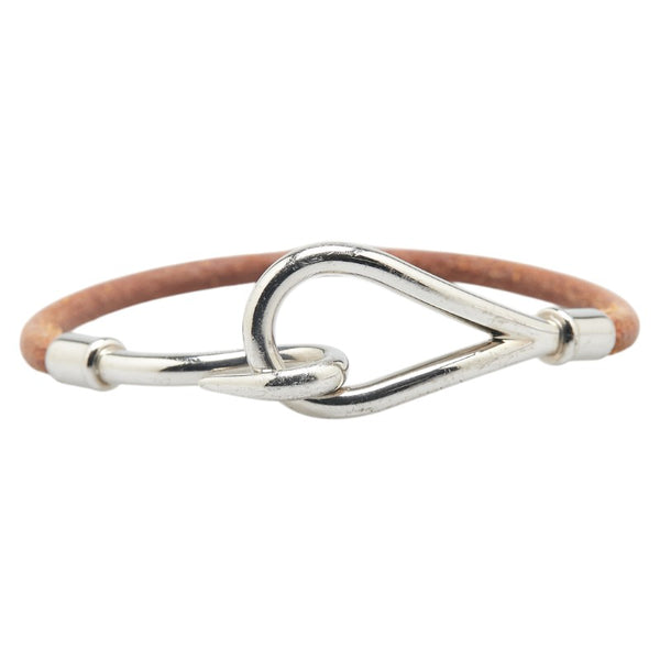 エルメス ジャンボ ブレスレット ブラウン シルバー レザー メタル レディース HERMES 【中古】