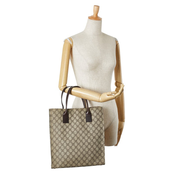 グッチ GGスプリーム ハンドバッグ トートバッグ 91249 ベージュ ブラウン PVC レザー レディース GUCCI 【中古】