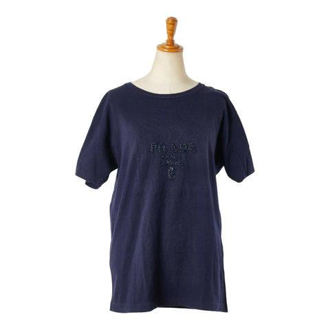プラダ ロゴ ビーズ ビジュー Tシャツ サイズ：M ネイビー コットン メンズ PRADA 【中古】