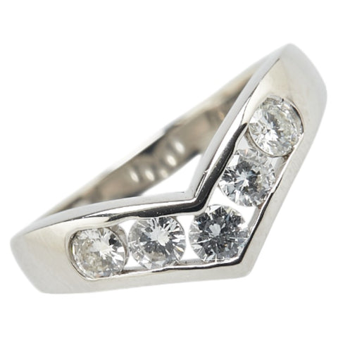 Pt850 プラチナ ダイヤ0.50ct V字 リング 指輪 レディース 11.5号 【中古】