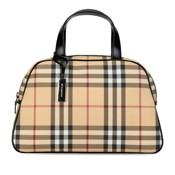 バーバリー ノバチェック ハンドバッグ ショルダーバッグ ベージュ ブラック PVC レザー レディース BURBERRY 【中古】