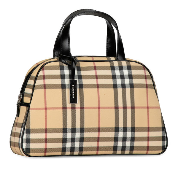 バーバリー ノバチェック ハンドバッグ ショルダーバッグ ベージュ ブラック PVC レザー レディース BURBERRY 【中古】