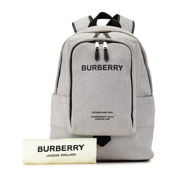 バーバリー リュック バックパック ライトグレー ブラック キャンバス レザー レディース BURBERRY 【中古】